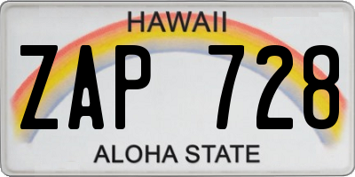 HI license plate ZAP728