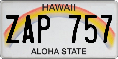 HI license plate ZAP757