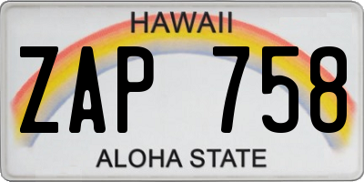 HI license plate ZAP758