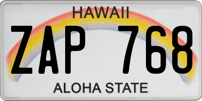 HI license plate ZAP768