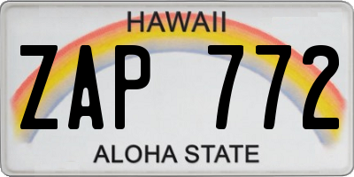 HI license plate ZAP772
