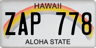 HI license plate ZAP778
