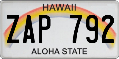 HI license plate ZAP792