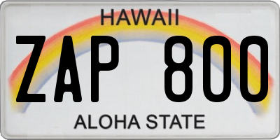 HI license plate ZAP800