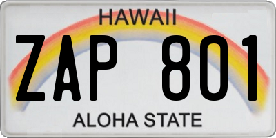 HI license plate ZAP801
