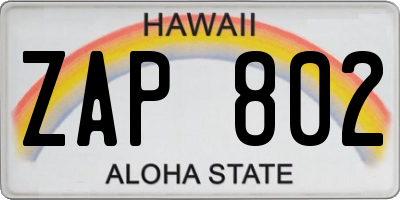 HI license plate ZAP802