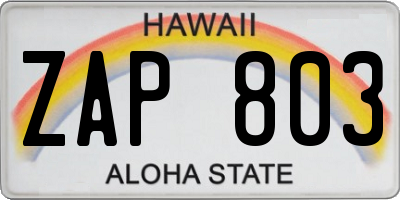 HI license plate ZAP803