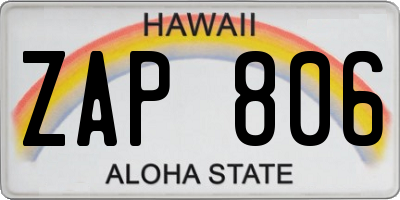 HI license plate ZAP806