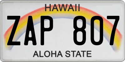 HI license plate ZAP807