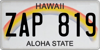HI license plate ZAP819