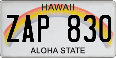 HI license plate ZAP830