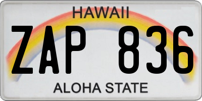 HI license plate ZAP836