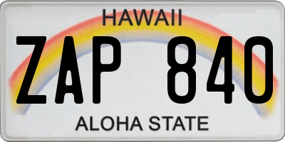 HI license plate ZAP840