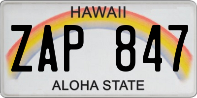 HI license plate ZAP847