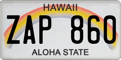 HI license plate ZAP860