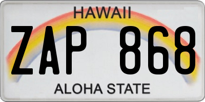 HI license plate ZAP868