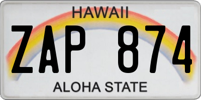 HI license plate ZAP874
