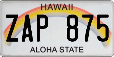 HI license plate ZAP875