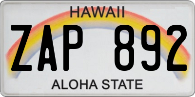HI license plate ZAP892