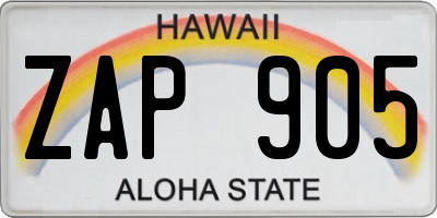 HI license plate ZAP905