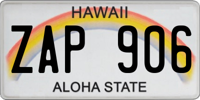 HI license plate ZAP906