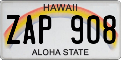 HI license plate ZAP908