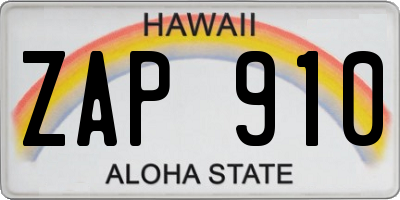 HI license plate ZAP910