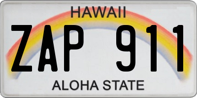 HI license plate ZAP911