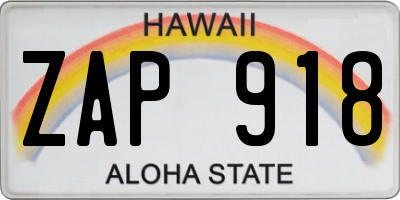 HI license plate ZAP918