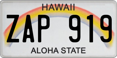 HI license plate ZAP919