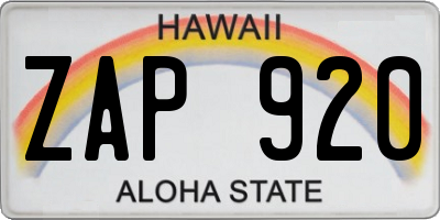 HI license plate ZAP920