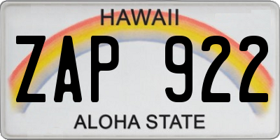 HI license plate ZAP922