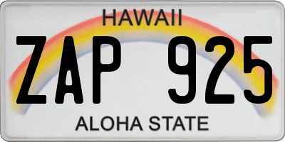 HI license plate ZAP925