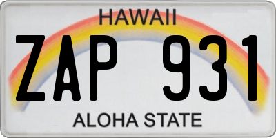 HI license plate ZAP931
