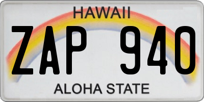 HI license plate ZAP940