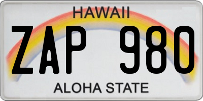 HI license plate ZAP980