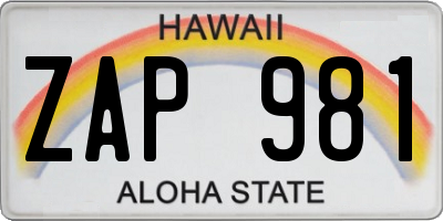 HI license plate ZAP981