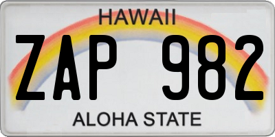 HI license plate ZAP982