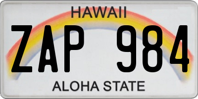 HI license plate ZAP984
