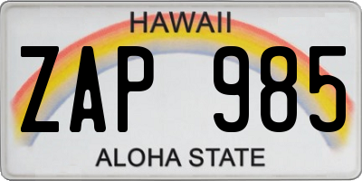 HI license plate ZAP985