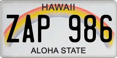 HI license plate ZAP986