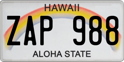 HI license plate ZAP988