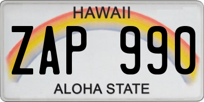 HI license plate ZAP990
