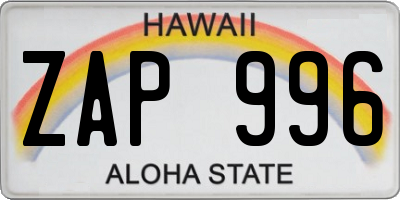 HI license plate ZAP996