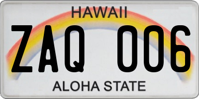HI license plate ZAQ006