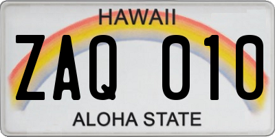 HI license plate ZAQ010