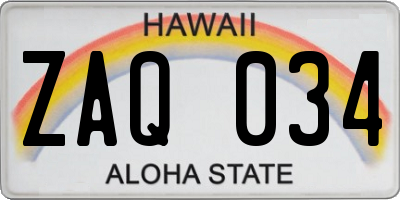 HI license plate ZAQ034