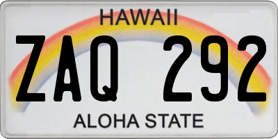 HI license plate ZAQ292