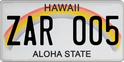HI license plate ZAR005