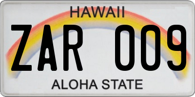 HI license plate ZAR009